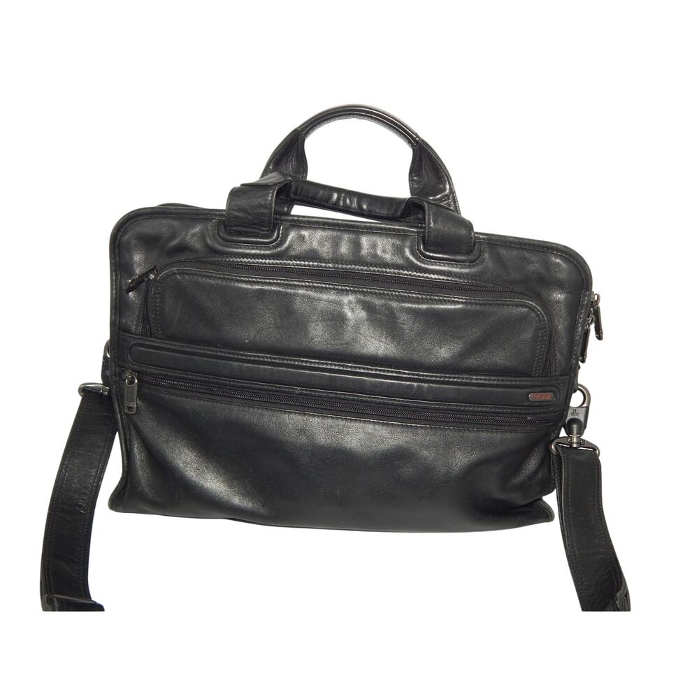 Tumi Briefcase Travel Business Black Leather Luggage w/ Shoulder Strap